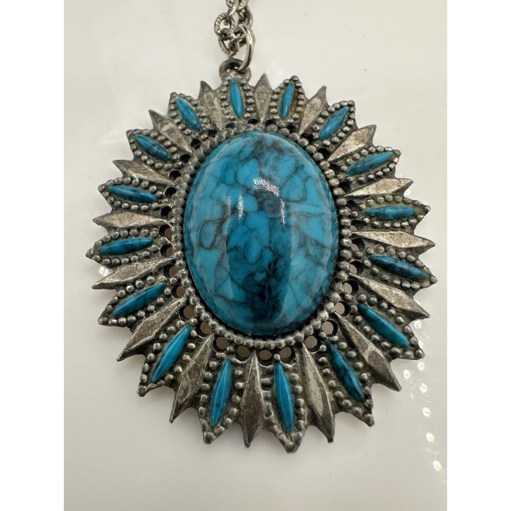 Vintage Southern Western Faux Turquoise Necklace chain 13.5"L Signed Cinerama - Picture 1 of 5